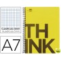 BLOC ESPIRAL LIDERPAPEL A7 MICRO THINK TAPA POLIPROPILENO 100H 70G CUADRO 5MM 4 BANDAS. AMARILLO
