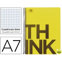 BLOC ESPIRAL LIDERPAPEL A7 MICRO THINK TAPA POLIPROPILENO 100H 70G CUADRO 5MM 4 BANDAS. AMARILLO