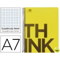 BLOC ESPIRAL LIDERPAPEL A7 MICRO THINK TAPA POLIPROPILENO 100H 70G CUADRO 5MM 4 BANDAS. AMARILLO