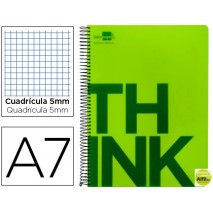 BLOC ESPIRAL LIDERPAPEL A7 MICRO THINK TAPA POLIPROPILENO 100H 70G CUADRO 5MM 4 BANDAS. VERDE