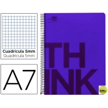 BLOC ESPIRAL LIDERPAPEL A7 MICRO THINK TAPA POLIPROPILENO 100H 70G CUADRO 5MM 4 BANDAS. VIOLETA