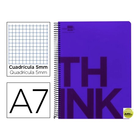 BLOC ESPIRAL LIDERPAPEL A7 MICRO THINK TAPA POLIPROPILENO 100H 70G CUADRO 5MM 4 BANDAS. VIOLETA