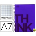 BLOC ESPIRAL LIDERPAPEL A7 MICRO THINK TAPA POLIPROPILENO 100H 70G CUADRO 5MM 4 BANDAS. VIOLETA