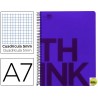 BLOC ESPIRAL LIDERPAPEL A7 MICRO THINK TAPA POLIPROPILENO 100H 70G CUADRO 5MM 4 BANDAS. VIOLETA