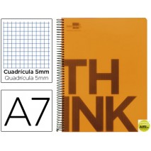 BLOC ESPIRAL LIDERPAPEL A7 MICRO THINK TAPA POLIPROPILENO 100H 70G CUADRO 5MM 4 BANDAS. NARANJA