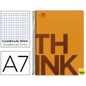 BLOC ESPIRAL LIDERPAPEL A7 MICRO THINK TAPA POLIPROPILENO 100H 70G CUADRO 5MM 4 BANDAS. NARANJA