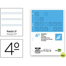 RECAMBIO LIDERPAPEL CUARTO 100 HOJAS 60G/M2 PAUTA 5Ë 2.5MM CON MARGEN 6 TALADROS