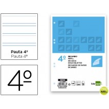 RECAMBIO LIDERPAPEL CUARTO 100 HOJAS 60G/M2 PAUTA 4Ë 3.5MM CON MARGEN 6 TALADROS