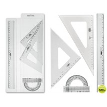 JUEGO ESCUADRA CARTABON MOR 20CM REGLA 30 CM Y SEMICIRCULO10 CM PLASTICO CRISTAL -EN PETACA