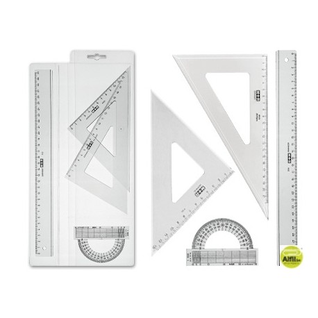 JUEGO ESCUADRA CARTABON MOR 20CM REGLA 30 CM Y SEMICIRCULO10 CM PLASTICO CRISTAL -EN PETACA