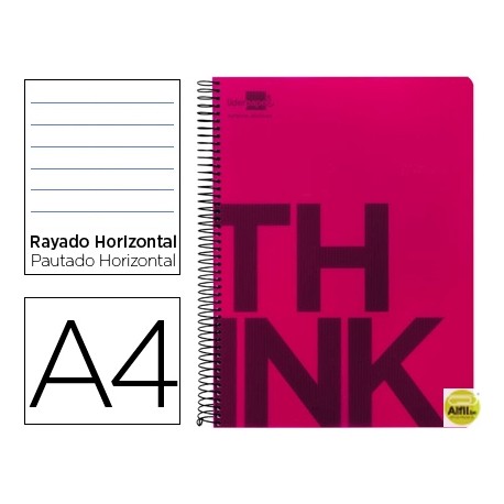 BLOC ESPIRAL LIDERPAPEL A4 MICRO THINK TAPA POLIPROPILENO 160H 70G HORIZONTAL 5 BANDAS 4 TALADROS. R