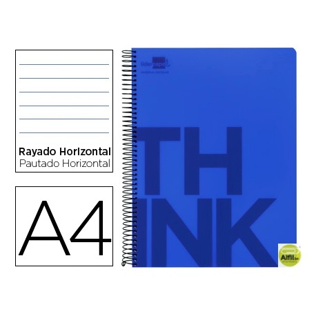BLOC ESPIRAL LIDERPAPEL A4 MICRO THINK TAPA POLIPROPILENO 160H 70G HORIZONTAL 5 BANDAS 4 TALADROS. A
