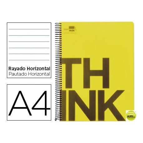 BLOC ESPIRAL LIDERPAPEL A4 MICRO THINK TAPA POLIPROPILENO 160H 70G HORIZONTAL 5 BANDAS 4 TALADROS. A