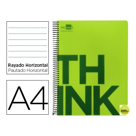 BLOC ESPIRAL LIDERPAPEL A4 MICRO THINK TAPA POLIPROPILENO 160H 70G HORIZONTAL 5 BANDAS 4 TALADROS. V