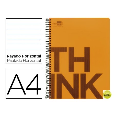 BLOC ESPIRAL LIDERPAPEL A4 MICRO THINK TAPA POLIPROPILENO 160H 70G HORIZONTAL 5 BANDAS 4 TALADROS. N