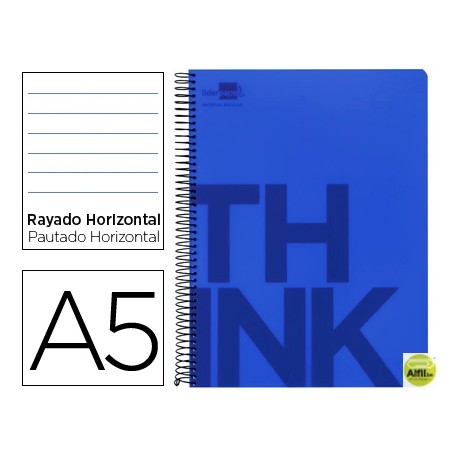 BLOC ESPIRAL LIDERPAPEL A5 MICRO THINK TAPA POLIPROPILENO 160H 70G HORIZONTAL 5 BANDAS 6 TALADROS. A