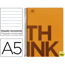 BLOC ESPIRAL LIDERPAPEL A5 MICRO THINK TAPA POLIPROPILENO 160H 70G HORIZONTAL 5 BANDAS 6 TALADROS. N