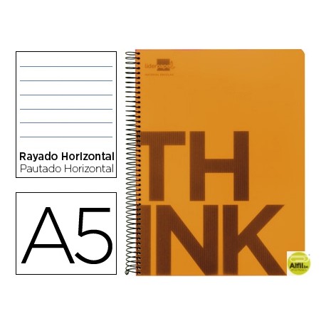 BLOC ESPIRAL LIDERPAPEL A5 MICRO THINK TAPA POLIPROPILENO 160H 70G HORIZONTAL 5 BANDAS 6 TALADROS. N