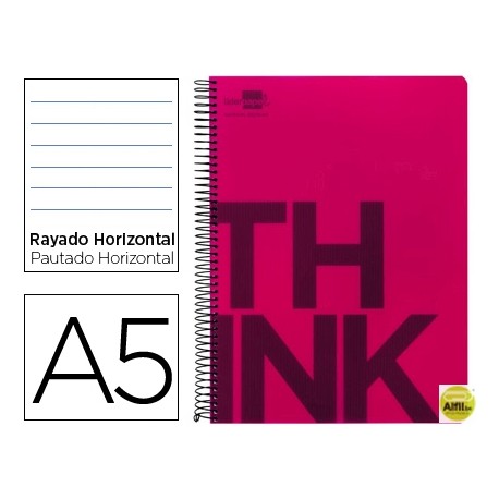 BLOC ESPIRAL LIDERPAPEL A5 MICRO THINK TAPA POLIPROPILENO 160H 70G HORIZONTAL 5 BANDAS 6 TALADROS. R