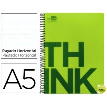 BLOC ESPIRAL LIDERPAPEL A5 MICRO THINK TAPA POLIPROPILENO 160H 70G HORIZONTAL 5 BANDAS 6 TALADROS. V