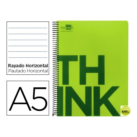 BLOC ESPIRAL LIDERPAPEL A5 MICRO THINK TAPA POLIPROPILENO 160H 70G HORIZONTAL 5 BANDAS 6 TALADROS. V