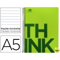 BLOC ESPIRAL LIDERPAPEL A5 MICRO THINK TAPA POLIPROPILENO 160H 70G HORIZONTAL 5 BANDAS 6 TALADROS. V
