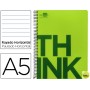 BLOC ESPIRAL LIDERPAPEL A5 MICRO THINK TAPA POLIPROPILENO 160H 70G HORIZONTAL 5 BANDAS 6 TALADROS. V