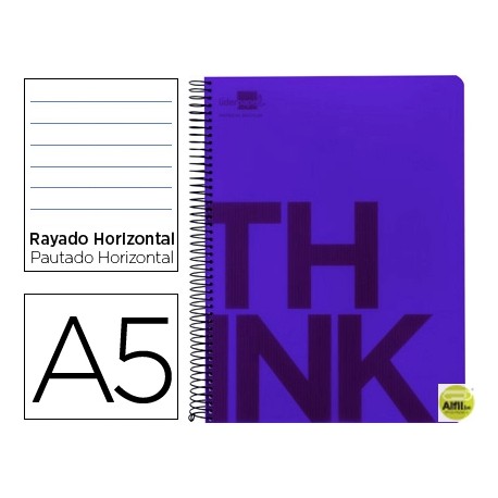 BLOC ESPIRAL LIDERPAPEL A5 MICRO THINK TAPA POLIPROPILENO 160H 70G HORIZONTAL 5 BANDAS 6 TALADROS. V