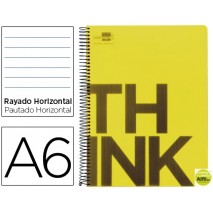 BLOC ESPIRAL LIDERPAPEL A6 MICRO THINK TAPA POLIPROPILENO 140H 70G HORIZONTAL 4 BANDAS. AMARILLO