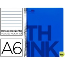 BLOC ESPIRAL LIDERPAPEL A6 MICRO THINK TAPA POLIPROPILENO 140H 70G HORIZONTAL 4 BANDAS. AZUL