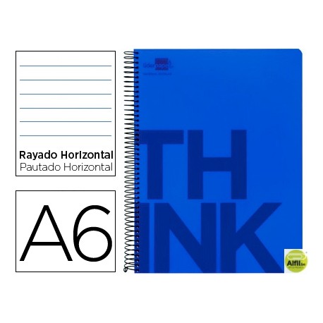 BLOC ESPIRAL LIDERPAPEL A6 MICRO THINK TAPA POLIPROPILENO 140H 70G HORIZONTAL 4 BANDAS. AZUL