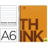 BLOC ESPIRAL LIDERPAPEL A6 MICRO THINK TAPA POLIPROPILENO 140H 70G HORIZONTAL 4 BANDAS. NARANJA