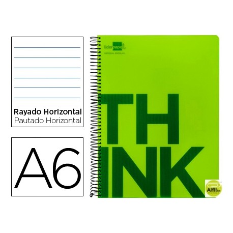 BLOC ESPIRAL LIDERPAPEL A6 MICRO THINK TAPA POLIPROPILENO 140H 70G HORIZONTAL 4 BANDAS. VERDE