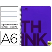 BLOC ESPIRAL LIDERPAPEL A6 MICRO THINK TAPA POLIPROPILENO 140H 70G HORIZONTAL 4 BANDAS. VIOLETA