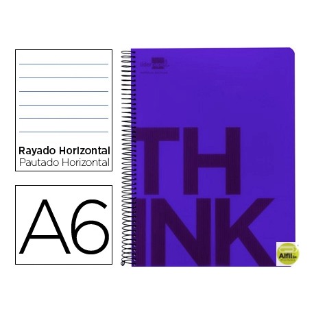 BLOC ESPIRAL LIDERPAPEL A6 MICRO THINK TAPA POLIPROPILENO 140H 70G HORIZONTAL 4 BANDAS. VIOLETA