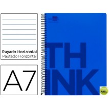 BLOC ESPIRAL LIDERPAPEL A7 MICRO THINK TAPA POLIPROPILENO 100H 70G HORIZONTAL 4 BANDAS. AZUL