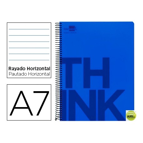 BLOC ESPIRAL LIDERPAPEL A7 MICRO THINK TAPA POLIPROPILENO 100H 70G HORIZONTAL 4 BANDAS. AZUL
