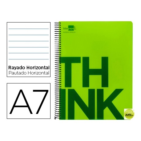 BLOC ESPIRAL LIDERPAPEL A7 MICRO THINK TAPA POLIPROPILENO 100H 70G HORIZONTAL 4 BANDAS. VERDE