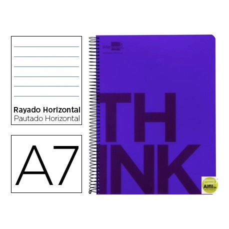 BLOC ESPIRAL LIDERPAPEL A7 MICRO THINK TAPA POLIPROPILENO 100H 70G HORIZONTAL 4 BANDAS. VIOLETA