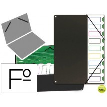 CARPETA CLASIFICADOR TAPA DE PLASTICO PARDO FOLIO -9 DEPARTAMENTOS NEGRO