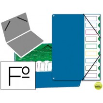 CARPETA CLASIFICADOR TAPA DE PLASTICO PARDO FOLIO -9 DEPARTAMENTOS AZUL