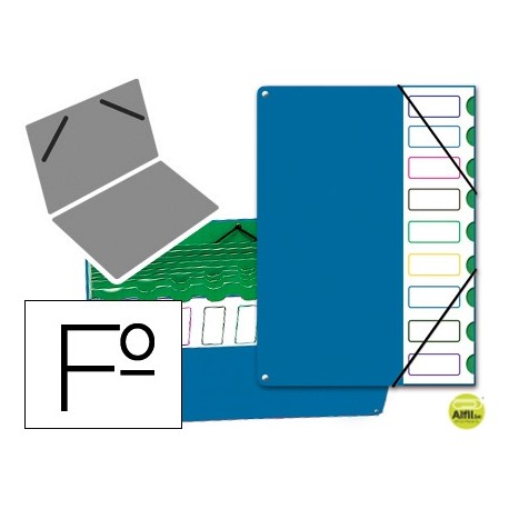 CARPETA CLASIFICADOR TAPA DE PLASTICO PARDO FOLIO -9 DEPARTAMENTOS AZUL