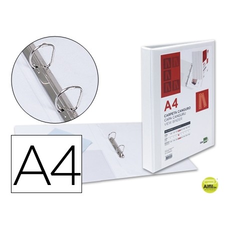 CARPETA CANGURO 2 ANILLAS MIXTAS 16MM LIDERPAPEL A4 PLASTICO BLANCA