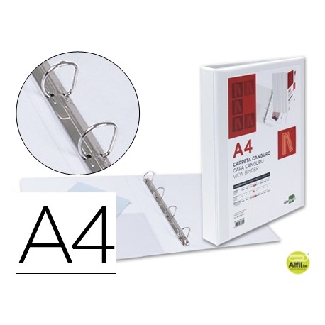 CARPETA CANGURO 4 ANILLAS MIXTAS 16MM LIDERPAPEL A4 PLASTICO BLANCA