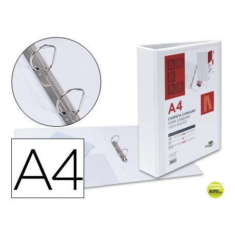 CARPETA CANGURO 2 ANILLAS MIXTAS 40MM LIDERPAPEL A4 PLASTICO BLANCA