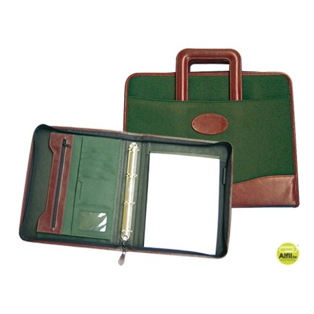 CARTERA PORTADOCUMENTOS 35-921VERDE/MARRON 360X285MM CON ASA4 ANILLAS 40 MM CREMALLERA -CON DEPARTAM