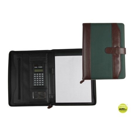 CARPETA PORTAFOLIOS 35-857-MV MARRON/VERDE 350X260 MM CON CREMALLERA CON CALCULADORA-CON DEPARTAMENT