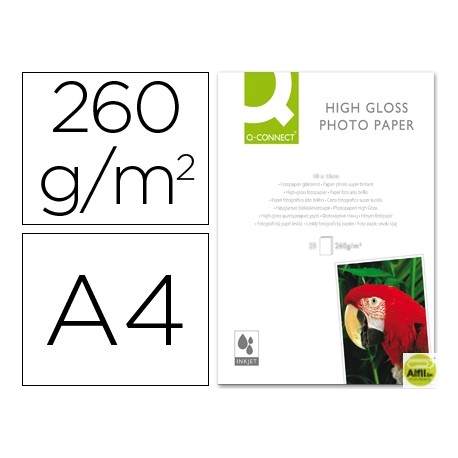 PAPEL Q-CONNECT FOTO GLOSSY KF02163 DIN A4 ALTA CALIDAD DIGITAL PHOTO -PARA INK-JET BOLSA DE 20 HOJA