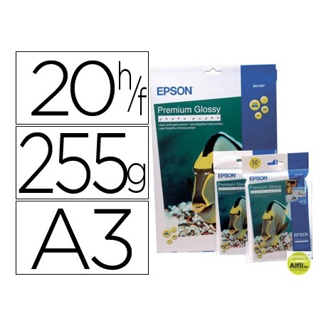 PAPEL EPSON PREMIUM GLOSSY PHOTO PAPER A3 (20HOJAS) 255GR. 255 GR.