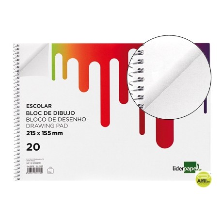 BLOC DIBUJO LIDERPAPEL ESCOLAR ESPIRAL 155X215MM 20 HOJAS 90G/M2 SIN RECUADRO